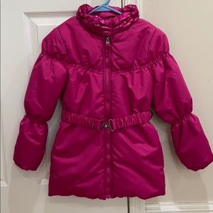 Magenta Puffy Winter Jacket with Belt Buckle